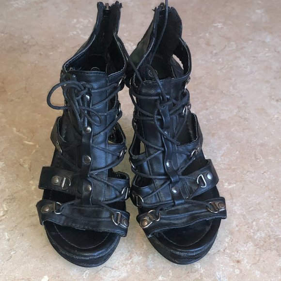 COACH WEDGE SANDLES BLACK LACE UP - Picture 6 of 11